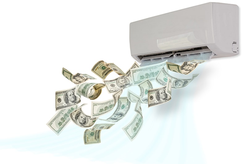 air conditioning dollars winding money concept background business composition on isolate.